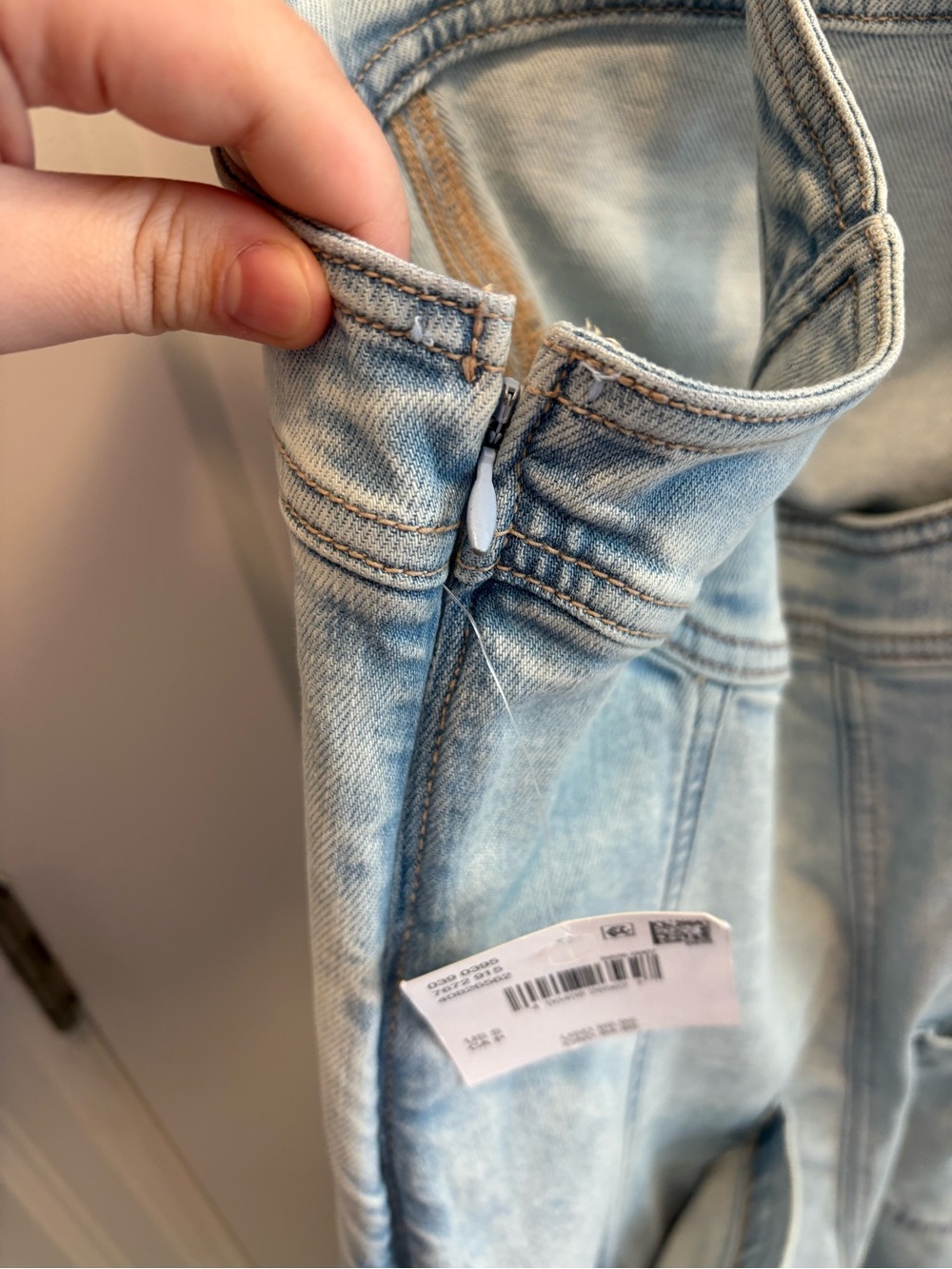 American Eagle Outfitters Light Wash Denim Overall Mini Dress - Picture 6 of 7
